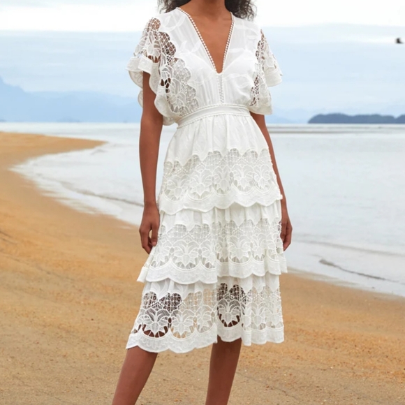 FARM Rio | Dresses | Farm Rio Off White Richelieu Midi Dress | Poshmark